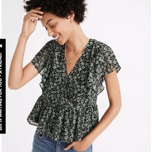 NWT Georgette Ruffle-Sleeve Peplum Top in Fleur Field